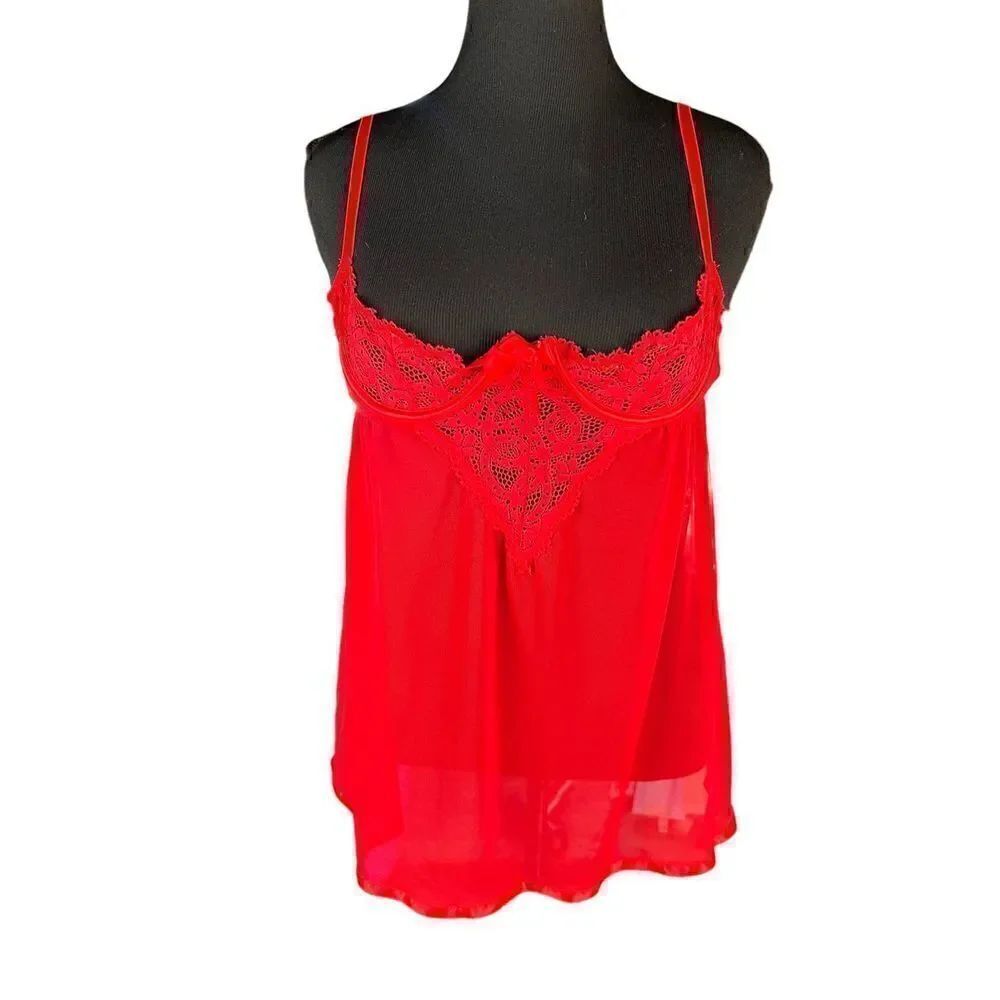 Woman’s seven til midnight sexy red lingerie tie back cami one size